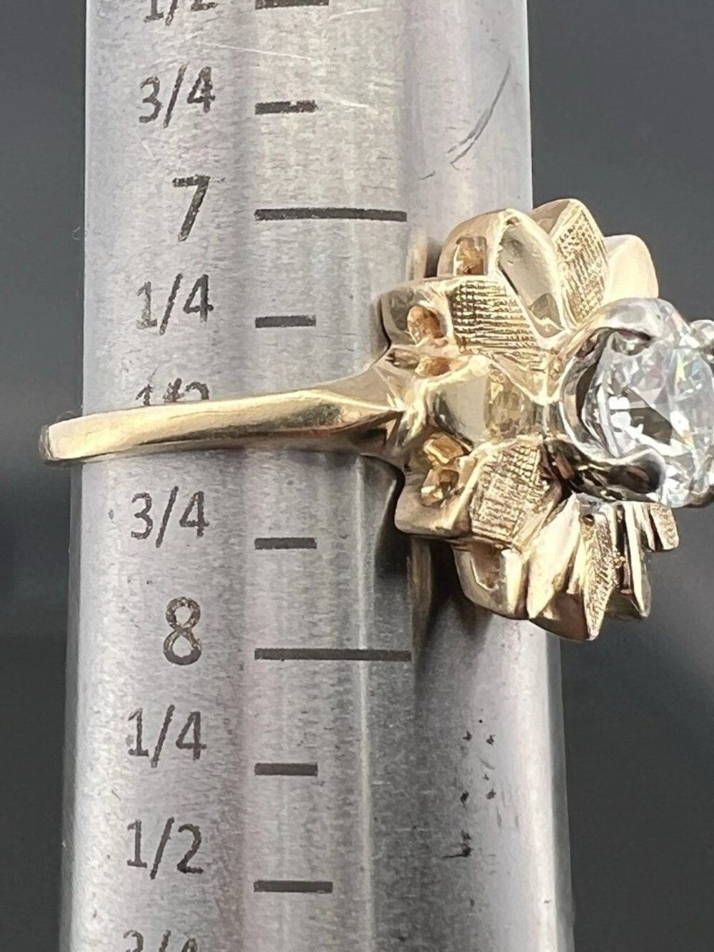 14K Yellow Gold 1.15ct Old European Cut Diamond Flower Ring H I2 Estate Sz 7.5 - Picture 2 of 8